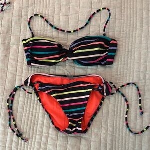 Victoria's Secret Black neon striped string Bikini